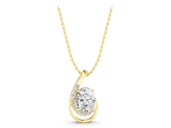 Yellow gold Round Diamond Prong Set Swirl Pendant