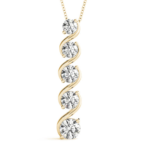 Yellow gold Round Diamond Prong-Set Swirl Pendant