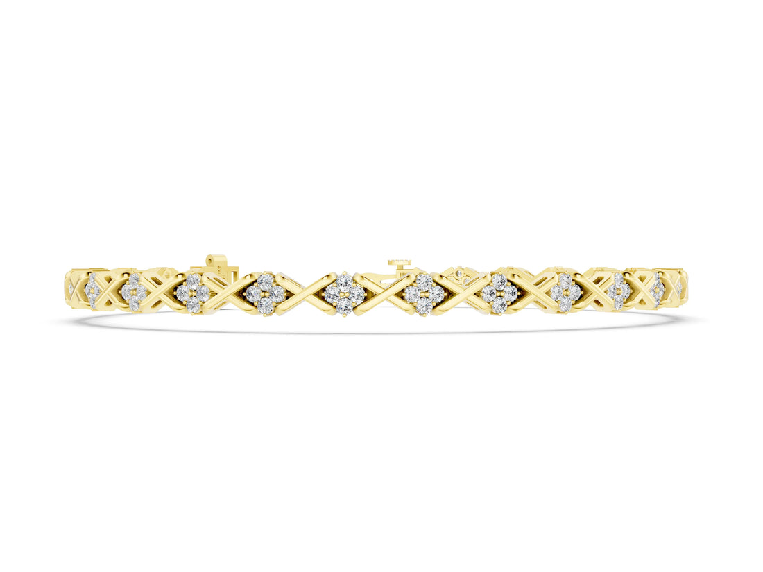 Yellow gold Round Diamond Prong Set Tennis Bracelet with X-Link Band_2
