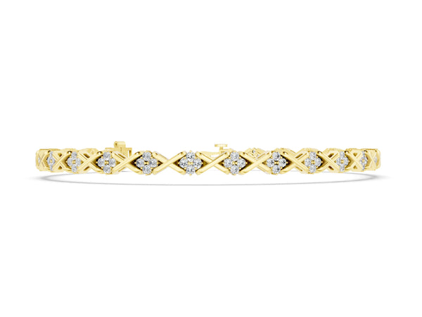Yellow gold Round Diamond Prong Set Tennis Bracelet with X-Link Band