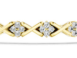 Yellow gold Round Diamond Prong Set Tennis Bracelet with X-Link Band_3
