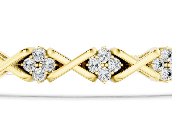 Yellow gold Round Diamond Prong Set Tennis Bracelet with X-Link Band