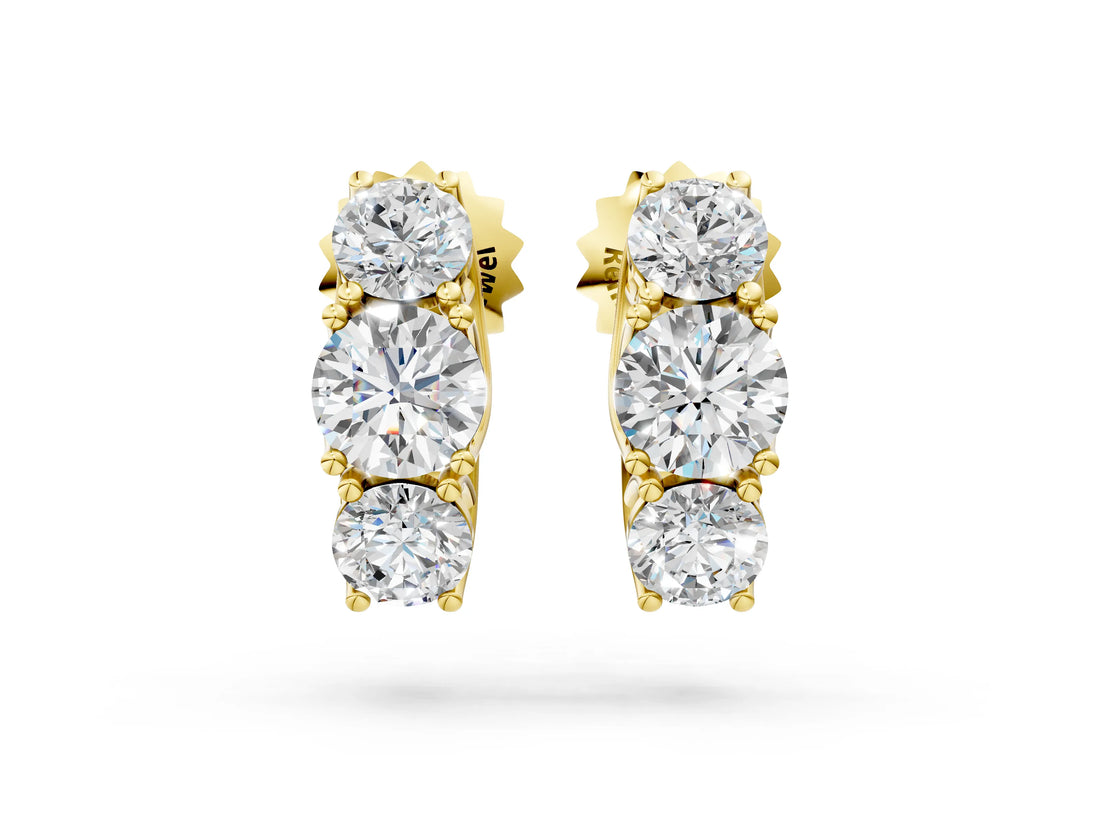 Yellow gold Round Diamond Prong Set Three-Stone White Gold Earrings_44