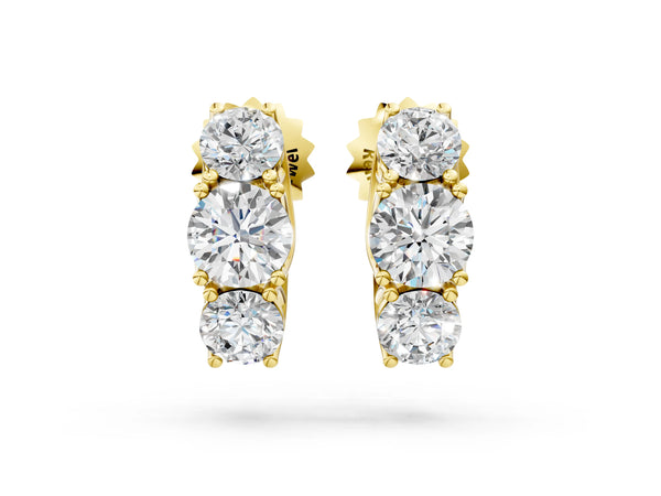 Yellow gold Round Diamond Prong Set Three-Stone White Gold Earrings