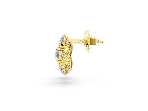 Yellow gold Round Diamond Prong Set Three-Stone White Gold Earrings