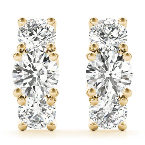 Yellow gold Round Diamond Prong Set Three-Stone White Gold Earrings