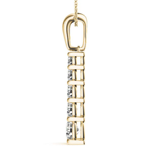 Yellow gold Round Diamond Prong Set Vertical Pendant 2