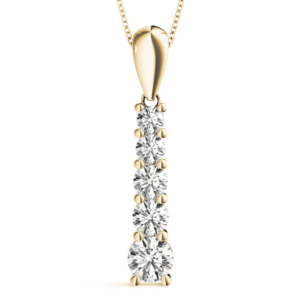 Yellow gold Round Diamond Prong Set Vertical Pendant