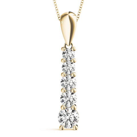 Yellow gold Round Diamond Prong Set Vertical Pendant