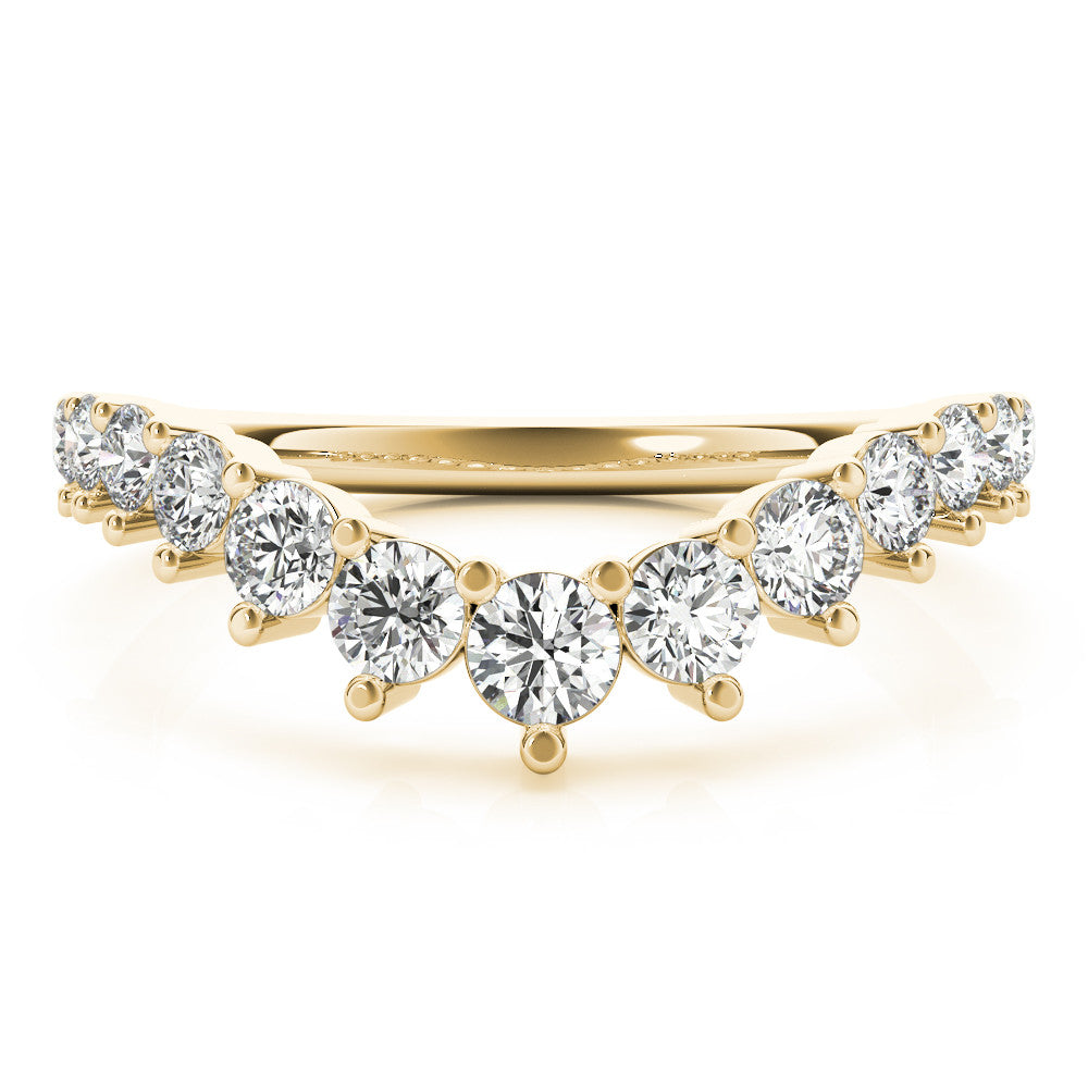 Yellow gold Round Diamond Prong Set White Gold Curved Band 1