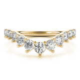Yellow gold Round Diamond Prong Set White Gold Curved Band 1