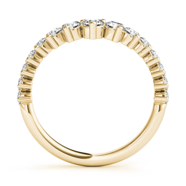 Yellow gold Round Diamond Prong Set White Gold Curved Band