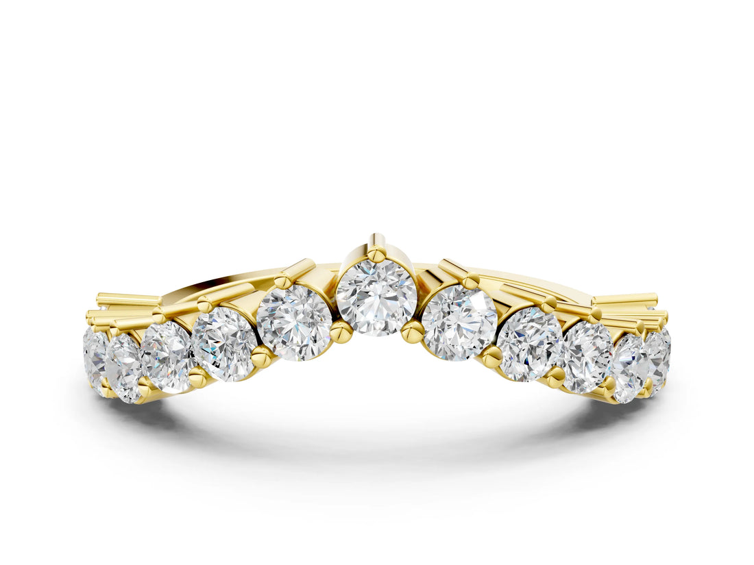 Yellow gold Round Diamond Prong Set White Gold Curved Band_3