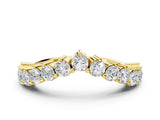 Yellow gold Round Diamond Prong Set White Gold Curved Band_3