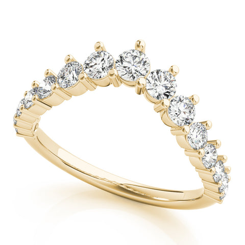 Yellow gold Round Diamond Prong Set White Gold Curved Band