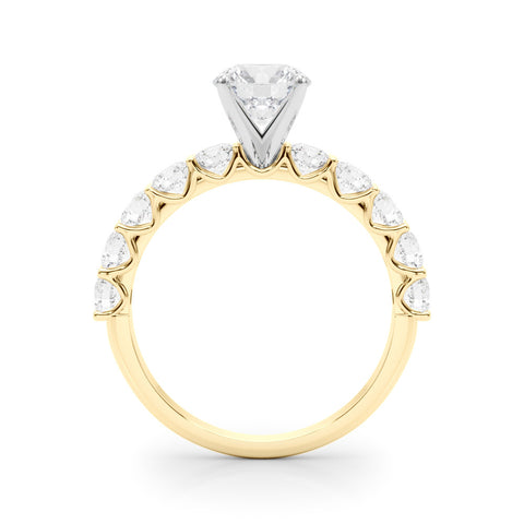 Yellow gold Round Diamond Prong Setting with Side Stones on a Pave Band 2