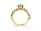 Yellow gold Round Diamond Prong Setting with Side Stones on a Pave Band_138