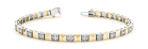 Yellow gold Round Diamond Pyramid Link Tennis Bracelet with Bezel Setting