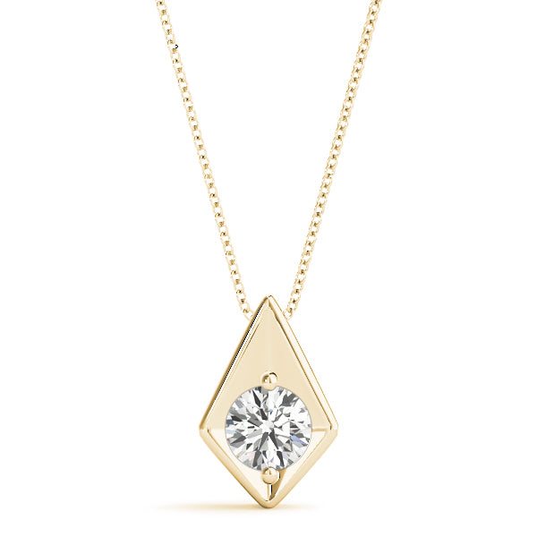 Yellow gold Round Diamond Rhombus Bezel Pendant