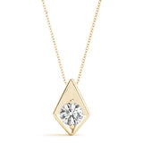 Yellow gold Round Diamond Rhombus Bezel Pendant