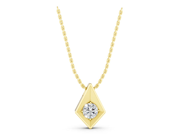 Yellow gold Round Diamond Rhombus Bezel Pendant
