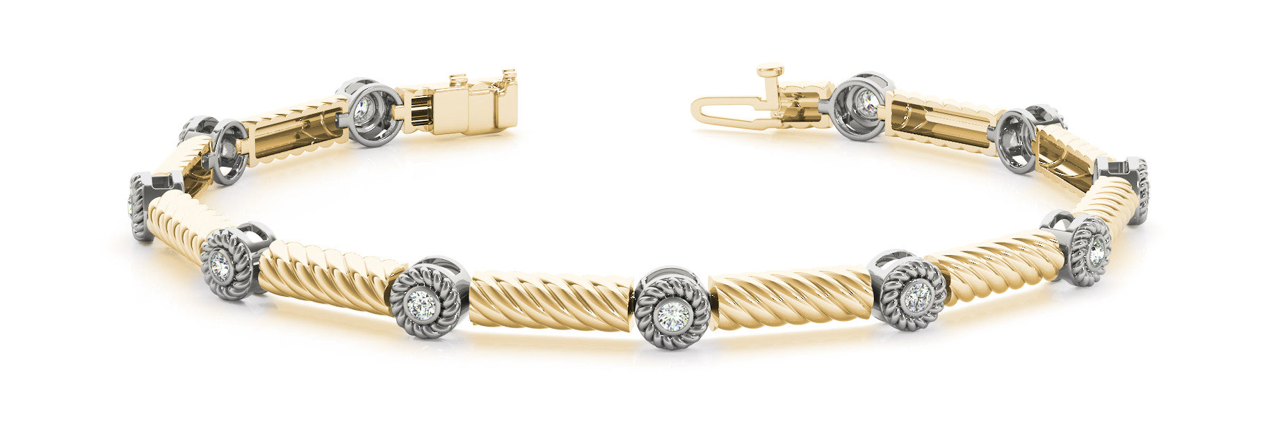 Yellow gold Round Diamond Rope Bracelet with Bezel Setting