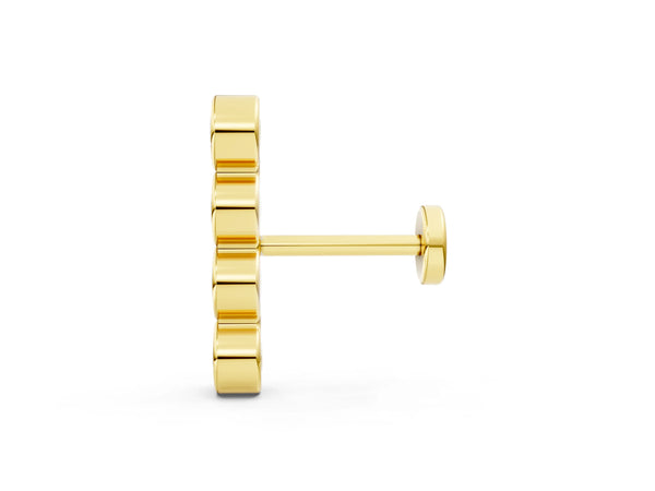 Yellow gold Round Diamond Row Flatback Earring