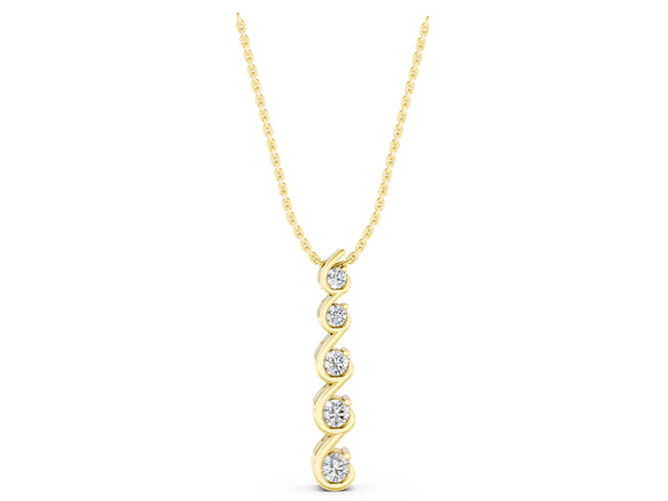 Yellow gold Round Diamond S-Curve Prong Pendant