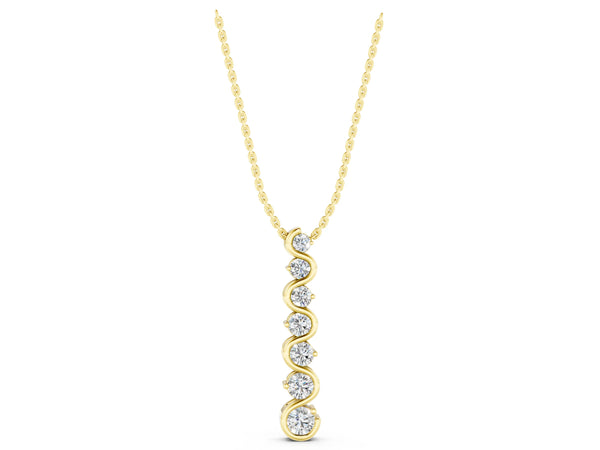 Yellow gold Round Diamond S-Curve Prong Set Pendant