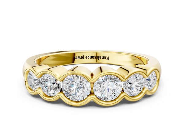 Yellow gold Round Diamond Scalloped Bezel Set Eternity Band