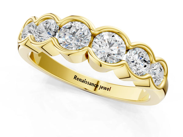 Yellow gold Round Diamond Scalloped Bezel Set Eternity Band
