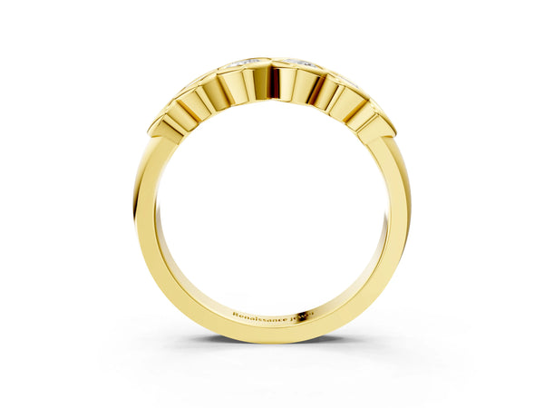 Yellow gold Round Diamond Scalloped Bezel Set Eternity Band