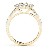 Yellow gold Round Diamond Scalloped Halo Ring with Pavé Band and Four-Prong Setting 2