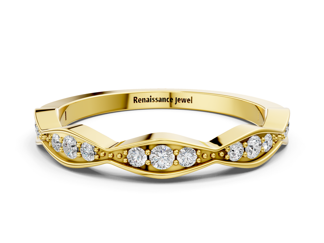 Yellow gold Round Diamond Scalloped Pavé Eternity Band_21