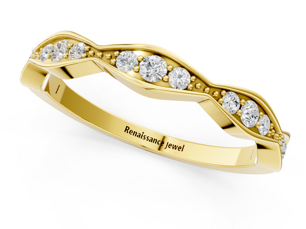 Yellow gold Round Diamond Scalloped Pavé Eternity Band