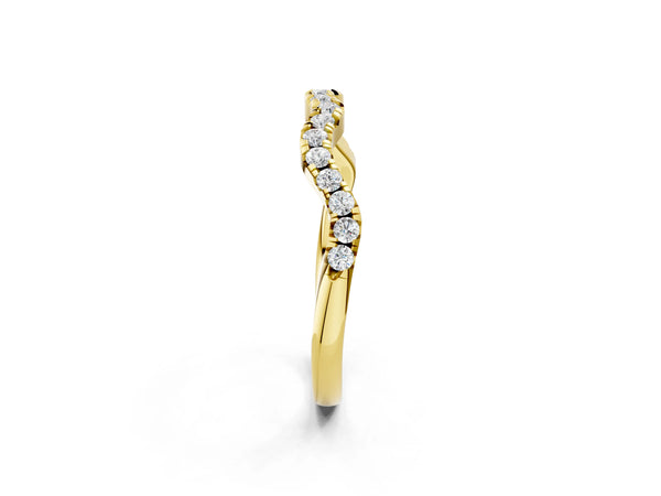 Yellow gold Round Diamond Scalloped Pavé Wedding Band with Shared Prong Setting