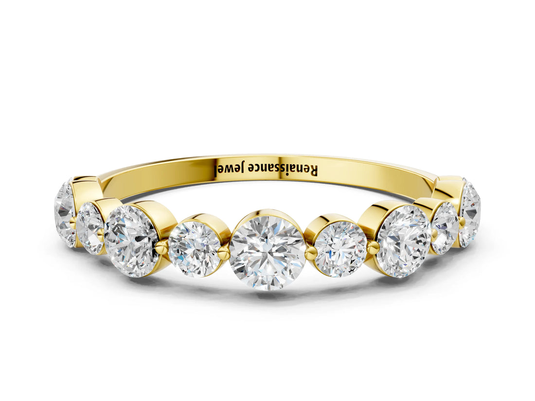 10K Yellow Gold Round Diamond Scalloped Prong Set Eternity Band