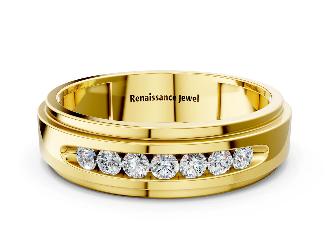 Yellow gold Round Diamond Seven-Stone Channel Set Mens Band