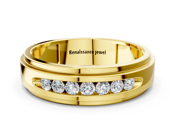 Yellow gold Round Diamond Seven-Stone Channel Set Mens Band