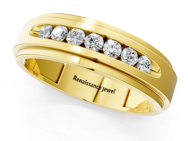 Yellow gold Round Diamond Seven-Stone Channel Set Mens Band