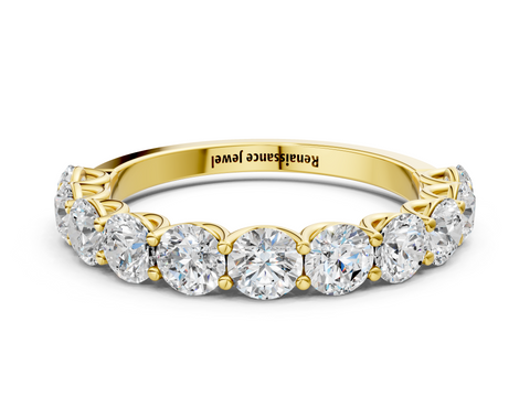 Yellow gold Round Blue Topaz Shared Prong Eternity Band