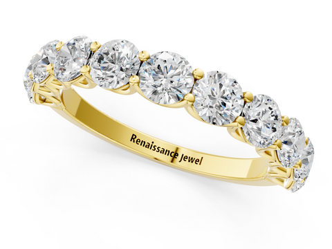 Yellow gold Round Blue Topaz Shared Prong Eternity Band