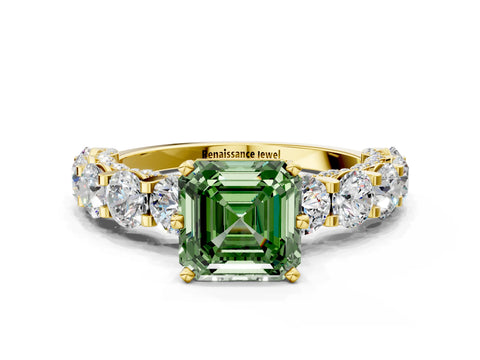 Yellow gold Round Diamond Side Stone Engagement Ring with Six-Prong Setting