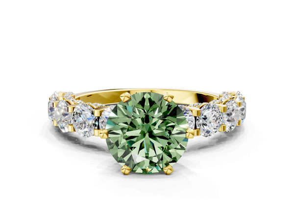 Yellow gold Round Diamond Side Stone Engagement Ring with Six-Prong Setting