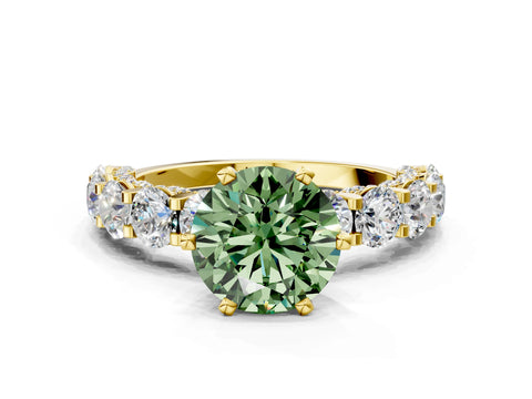 Yellow gold Round Diamond Side Stone Engagement Ring with Six-Prong Setting
