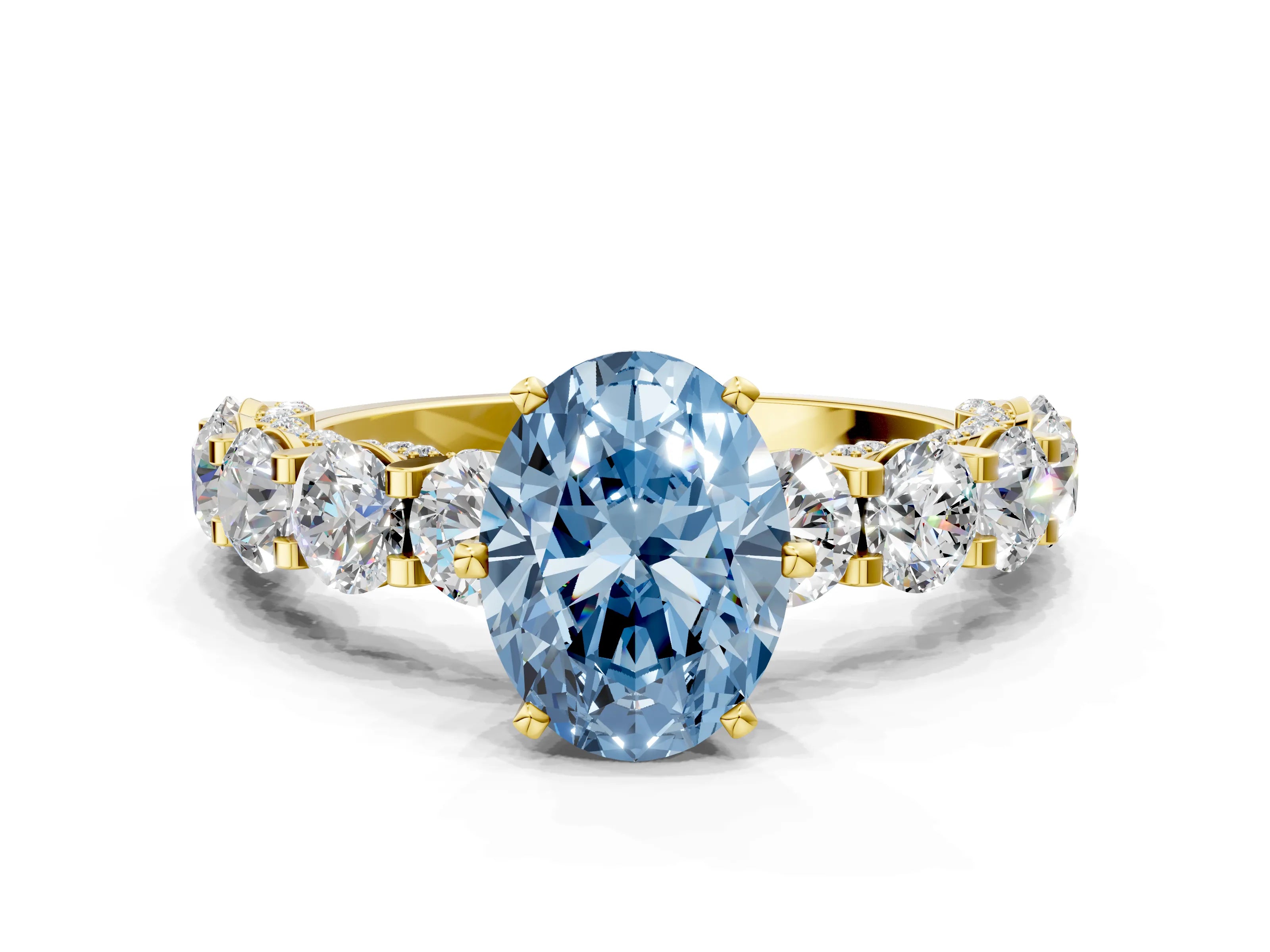 Yellow gold Round Diamond Side Stone Engagement Ring with Six-Prong Setting_11