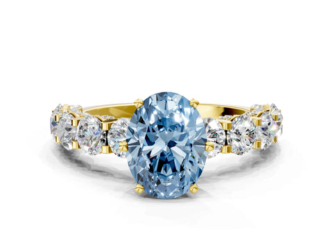 Yellow gold Round Diamond Side Stone Engagement Ring with Six-Prong Setting_11