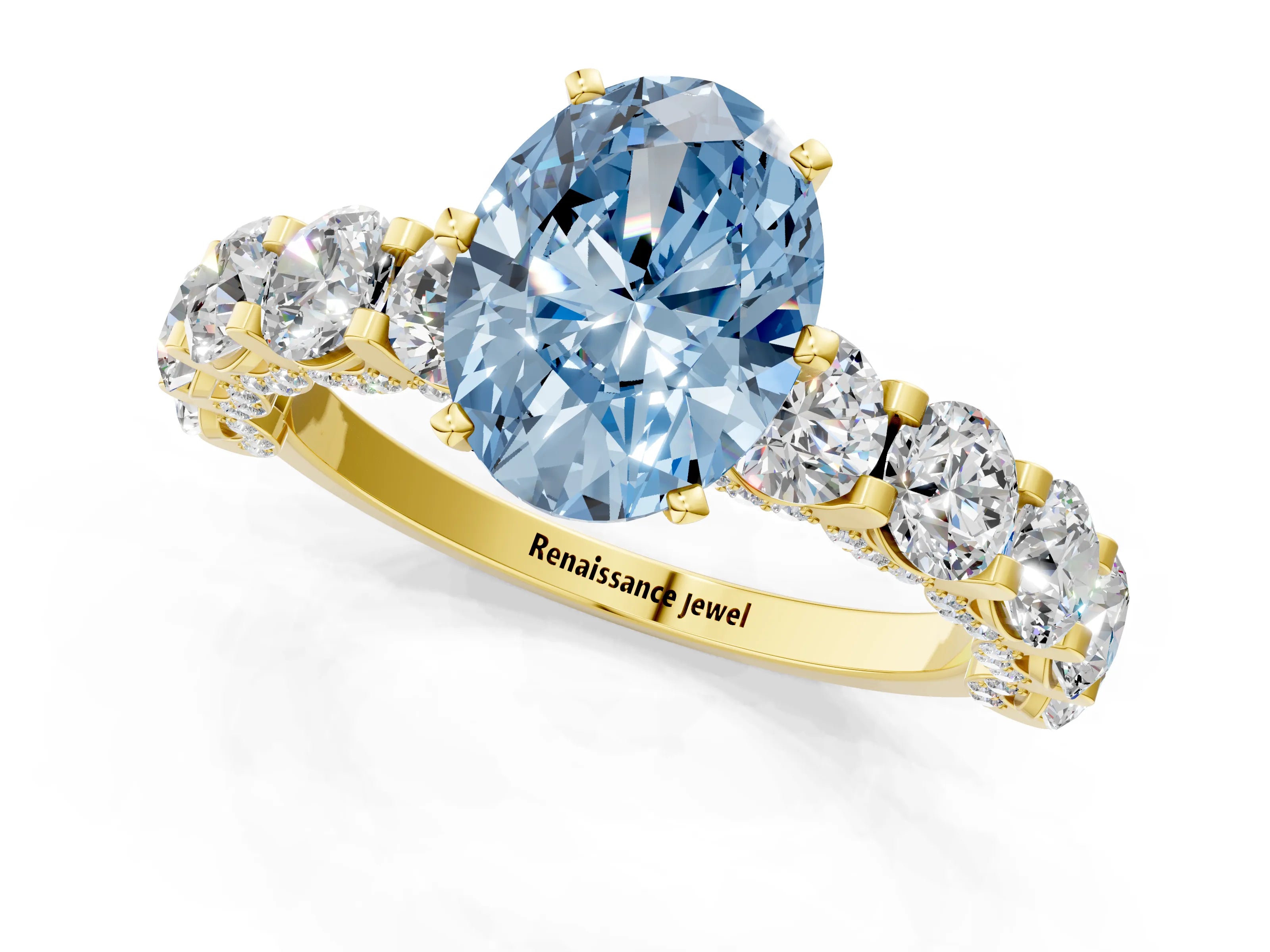 Yellow gold Round Diamond Side Stone Engagement Ring with Six-Prong Setting_12