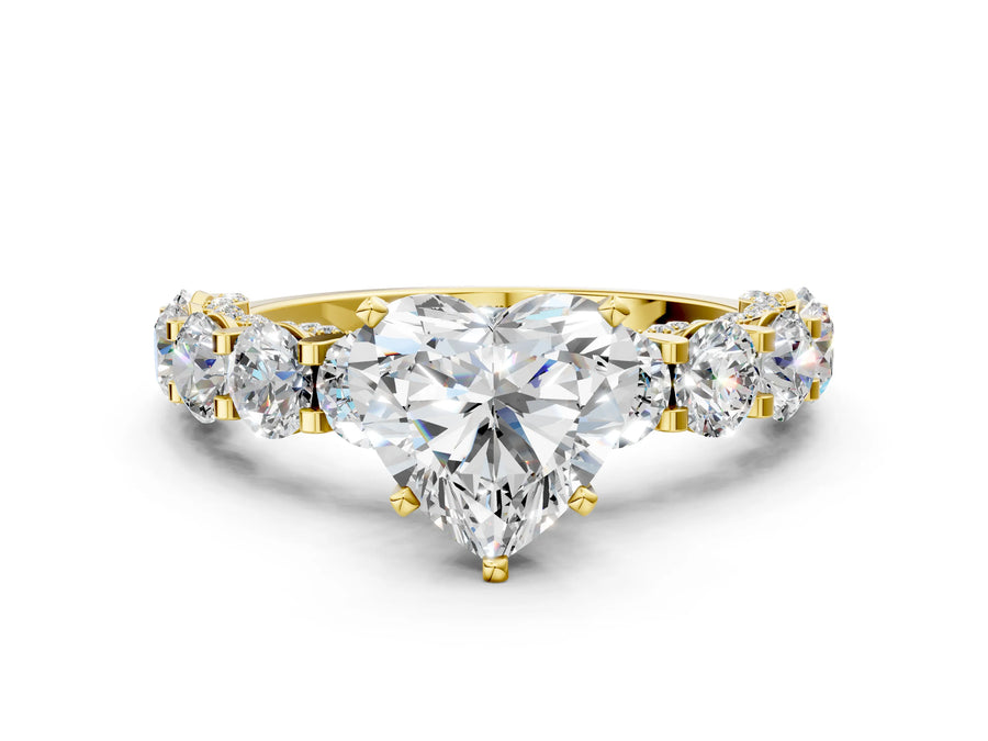 Yellow gold Round Diamond Side Stone Engagement Ring with Six-Prong Setting