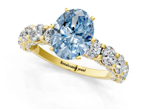 Yellow gold Round Diamond Side Stone Engagement Ring with Six-Prong Setting_12